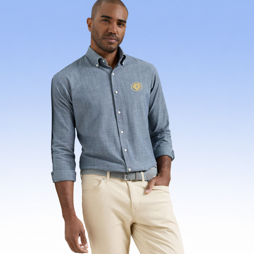 PETER MILLAR DEVONPORT CHAMBRAY COTTON-STRETCH SPORT SHIRT